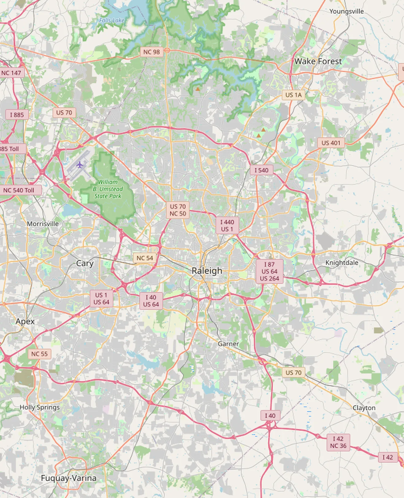 Map of the Raleigh, North Carolina area